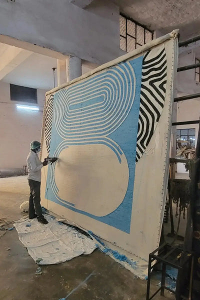 Water Earth and Sun Hand Tufted Wool Rug - Dark Blue - MAIA HOMES