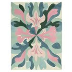 Echo Floral Fade Hand Tufted Area Rug showcasing a contemporary design with soft pastel colors. This large living room rug features an abstract floral pattern in shades of pink, green, and blue, made from high-quality wool for a luxurious feel.