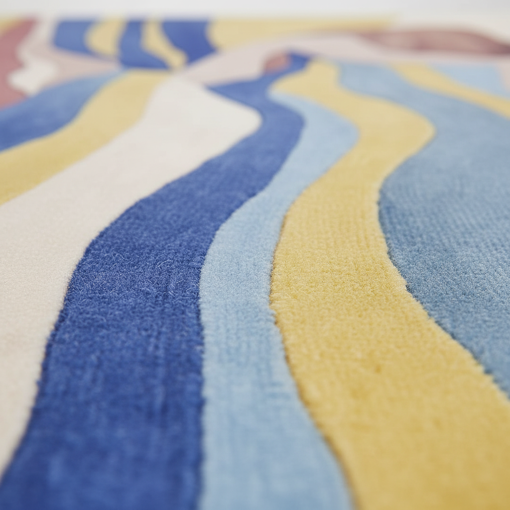 Close-up of a textured surface with blue and yellow patterns