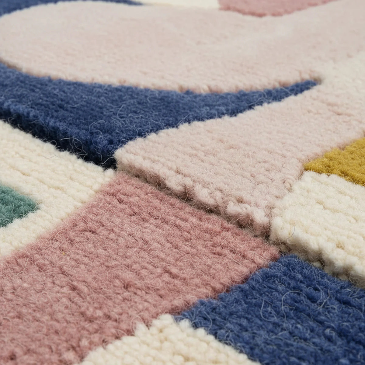 Ecstatic Signal Collapse Hand Tufted Area Rug featuring an abstract design with bold, colorful shapes and stripes. Perfect for adding a contemporary touch to your living room, this 8x10 wool rug combines artistry with comfort, making it an ideal choice for those seeking stylish rugs for living room spaces.