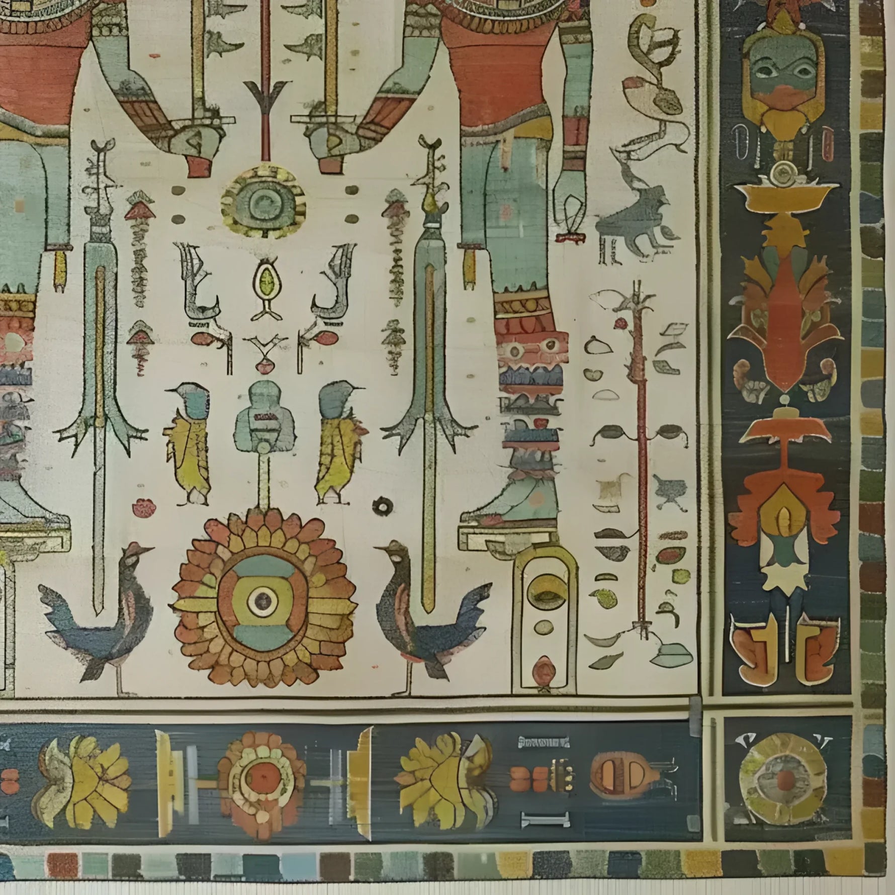 This image showcases the Egyptian Elegance Hand Knotted Area Rug, featuring intricate designs inspired by ancient Egyptian art. The vintage rug displays vibrant colors and detailed patterns, making it an exquisite addition to any large living room. Ideal for those who appreciate the timeless beauty of Persian rugs.