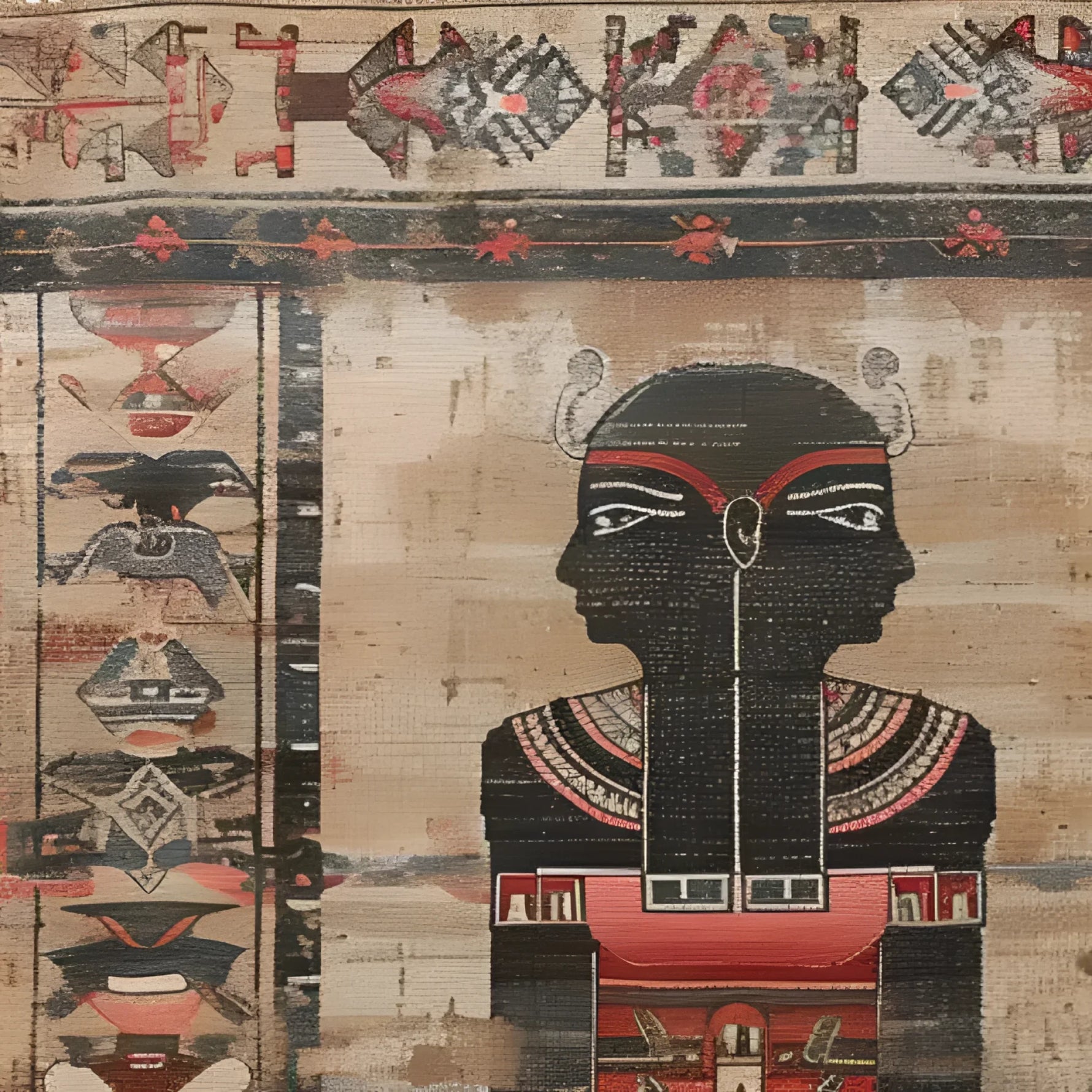The Egyptian Enigma Wool Hand Knotted Area Rug showcases a vintage design inspired by ancient Egyptian art. Perfect for adding an exotic touch to your living room, this area rug features intricate patterns and bold colors, making it a standout piece among rugs for living room decor.