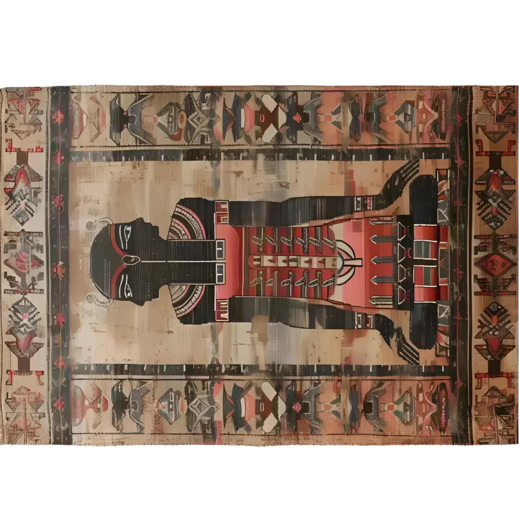 The Egyptian Enigma Wool Hand Knotted Area Rug features a captivating and intricate design with vibrant colors and vintage patterns. Perfect for adding a touch of elegance to your living room, this vintage rug serves as a stunning centerpiece among living room area rugs.