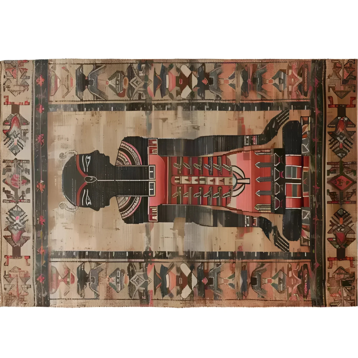 The Egyptian Enigma Wool Hand Knotted Area Rug features a captivating and intricate design with vibrant colors and vintage patterns. Perfect for adding a touch of elegance to your living room, this vintage rug serves as a stunning centerpiece among living room area rugs.