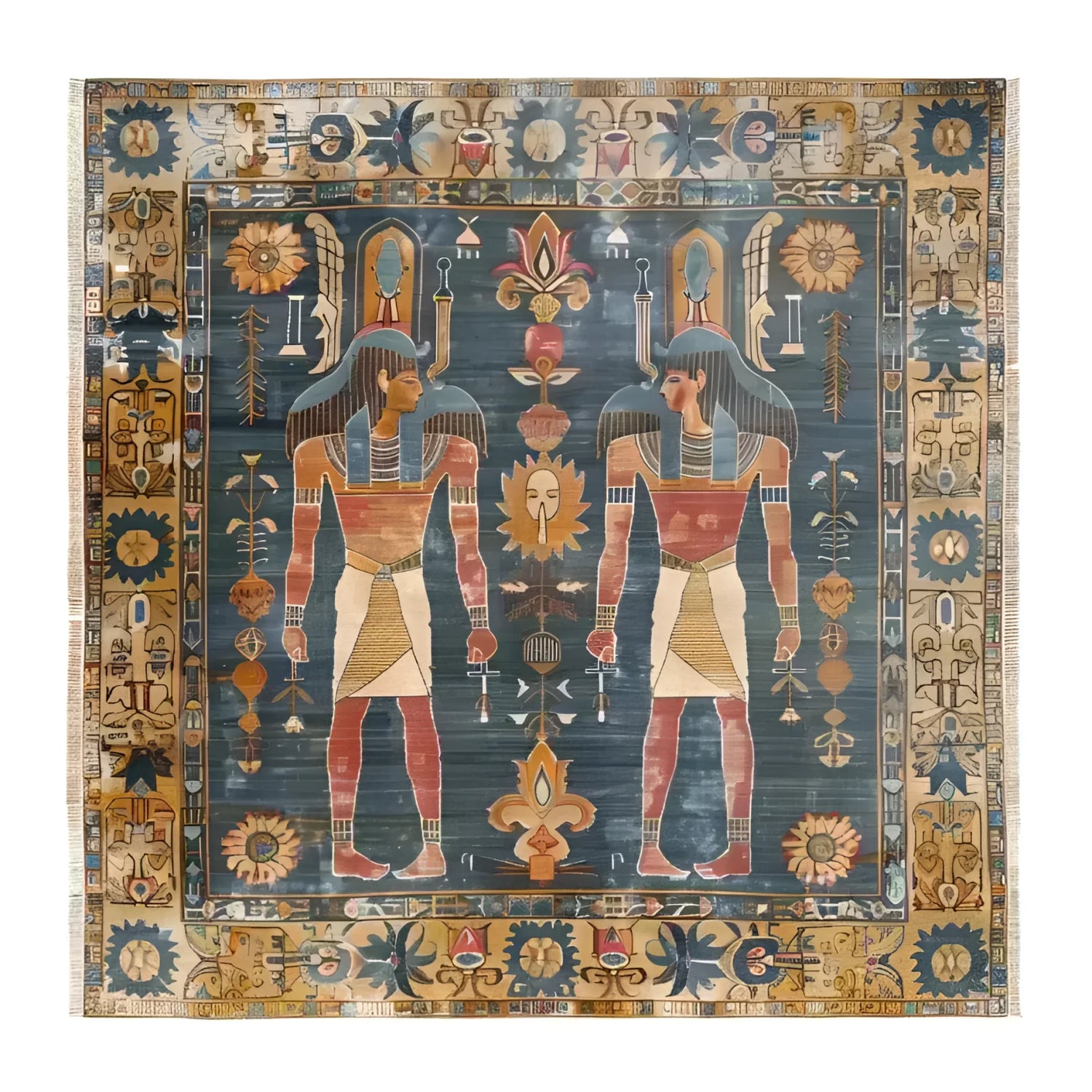 Elegant Egyptian Heritage Hand Knotted Area Rug featuring intricate designs and vibrant colors, perfect for enhancing large living rooms. This Persian-inspired wool rug showcases historical Egyptian motifs, making it an ideal choice for those seeking large area rugs with a touch of cultural richness.