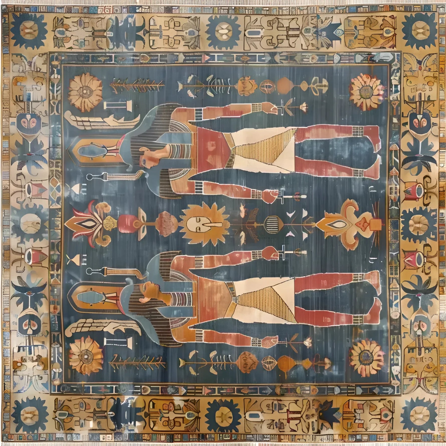 A beautifully designed Egyptian Heritage Hand Knotted Area Rug featuring intricate patterns and vibrant colors, perfect for enhancing the elegance of large living rooms. This wool rug showcases traditional Persian rug motifs, making it an ideal choice for those seeking large area rugs that combine historical charm with modern sophistication.