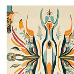 Vibrant Electric Abstract Pulse Hand Tufted Area Rug featuring an intricate design with bold colors including orange, blue, and teal, creating a dynamic and artistic centerpiece.