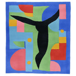 Vibrant abstract Electric Dance Flow hand-tufted area rug showcasing a dynamic mix of colors and shapes, perfect for contemporary living spaces. This wool square rug serves as a striking centerpiece, ideal for large living room rugs or an 8x10 setting.