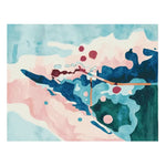 This image showcases the Electric Land Pulse Hand Tufted Area Rug, a contemporary rug perfect for adding a splash of color to any living room. The abstract design features a harmonious blend of blue, pink, and teal hues, creating a visually stunning wool rug. Ideal for those seeking unique area rugs for their living room.