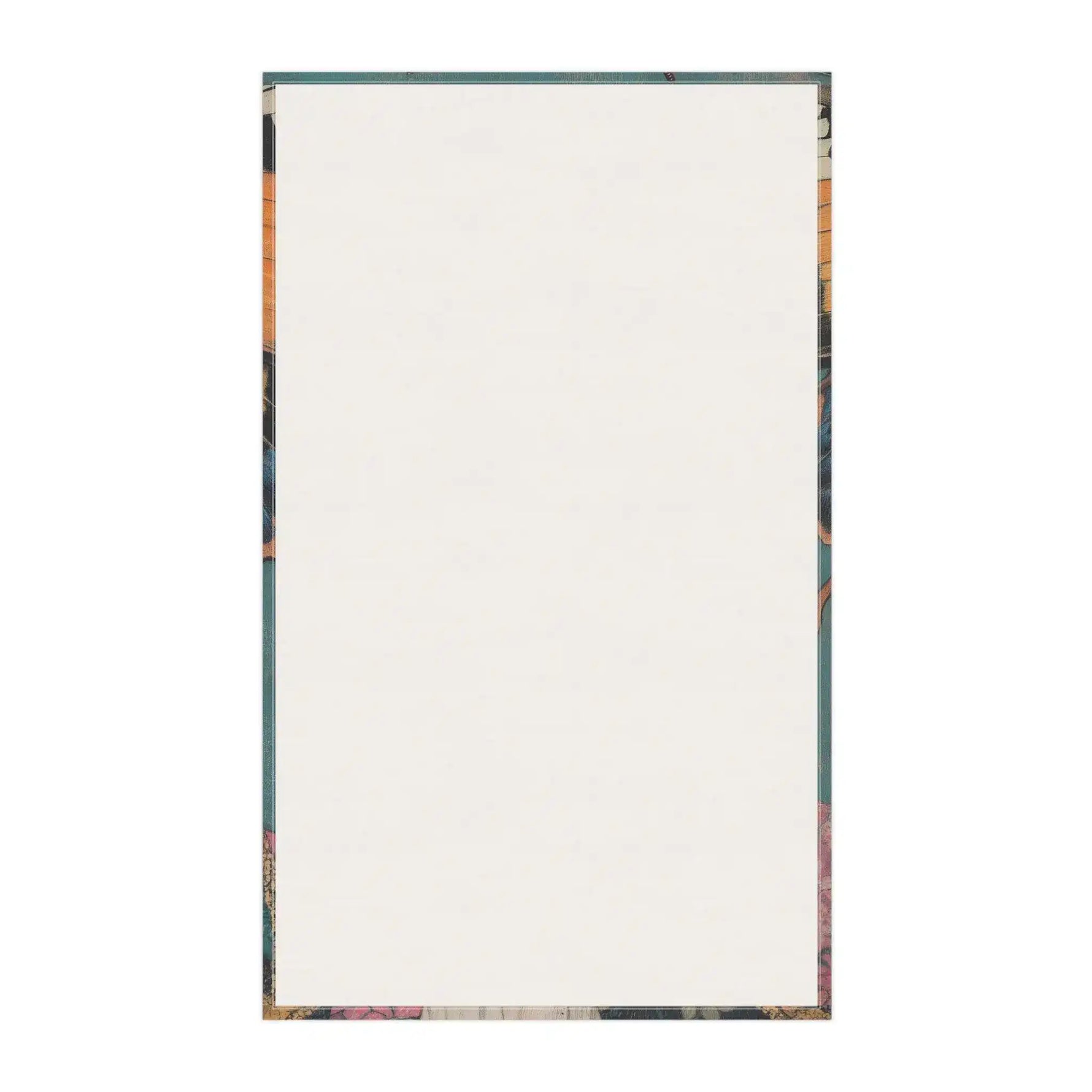 Elegance in Flight Couture Butterfly cotton kitchen towel back — blank off-white cotton surface with thin butterfly-art border edging