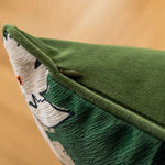 Elegant green leopard-print throw pillow cover with a hidden zipper detail.