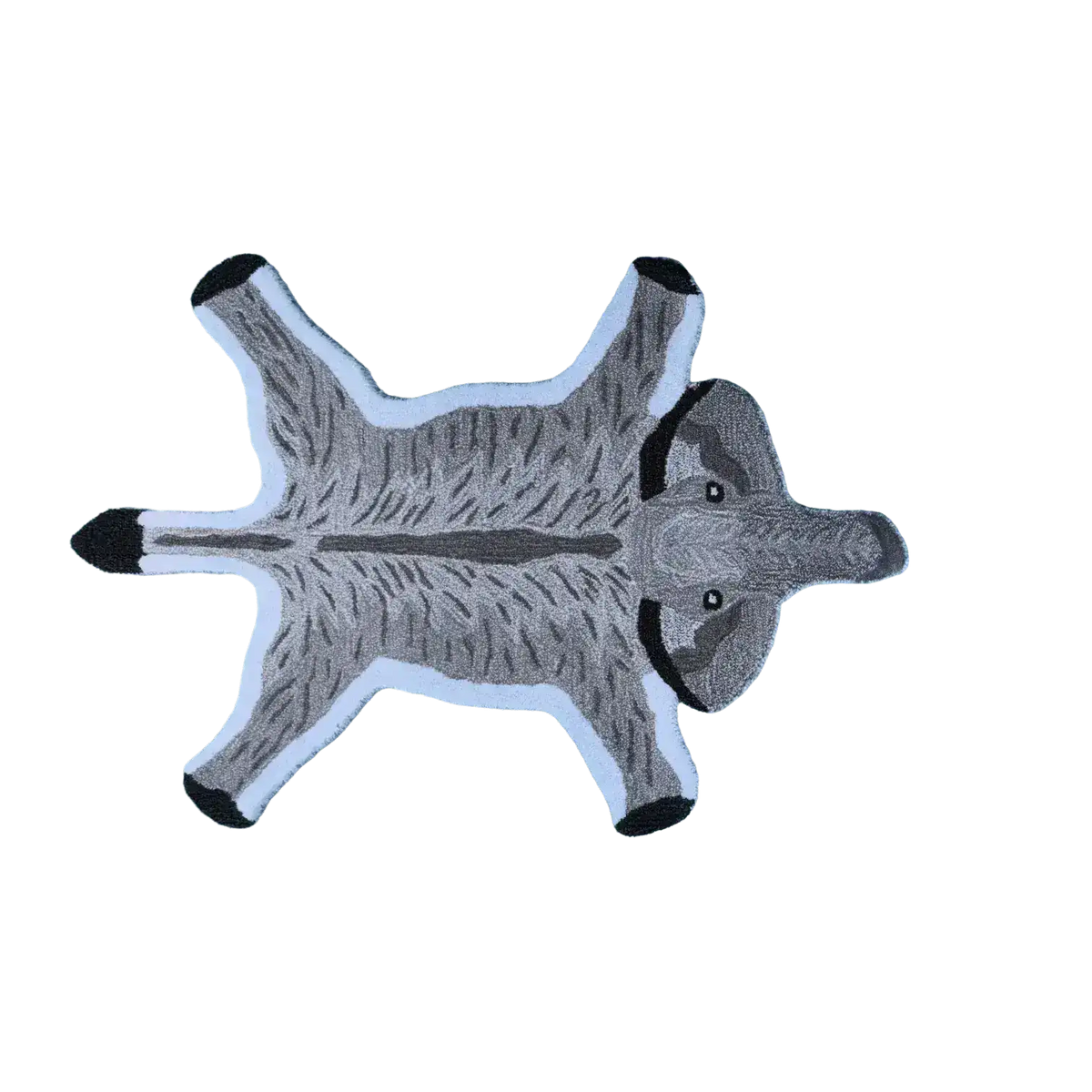 A charming elephant-shaped wool rug in blue, perfect for adding a playful touch to your living room. This area rug features detailed tufting and a unique design, ideal for large living room spaces.