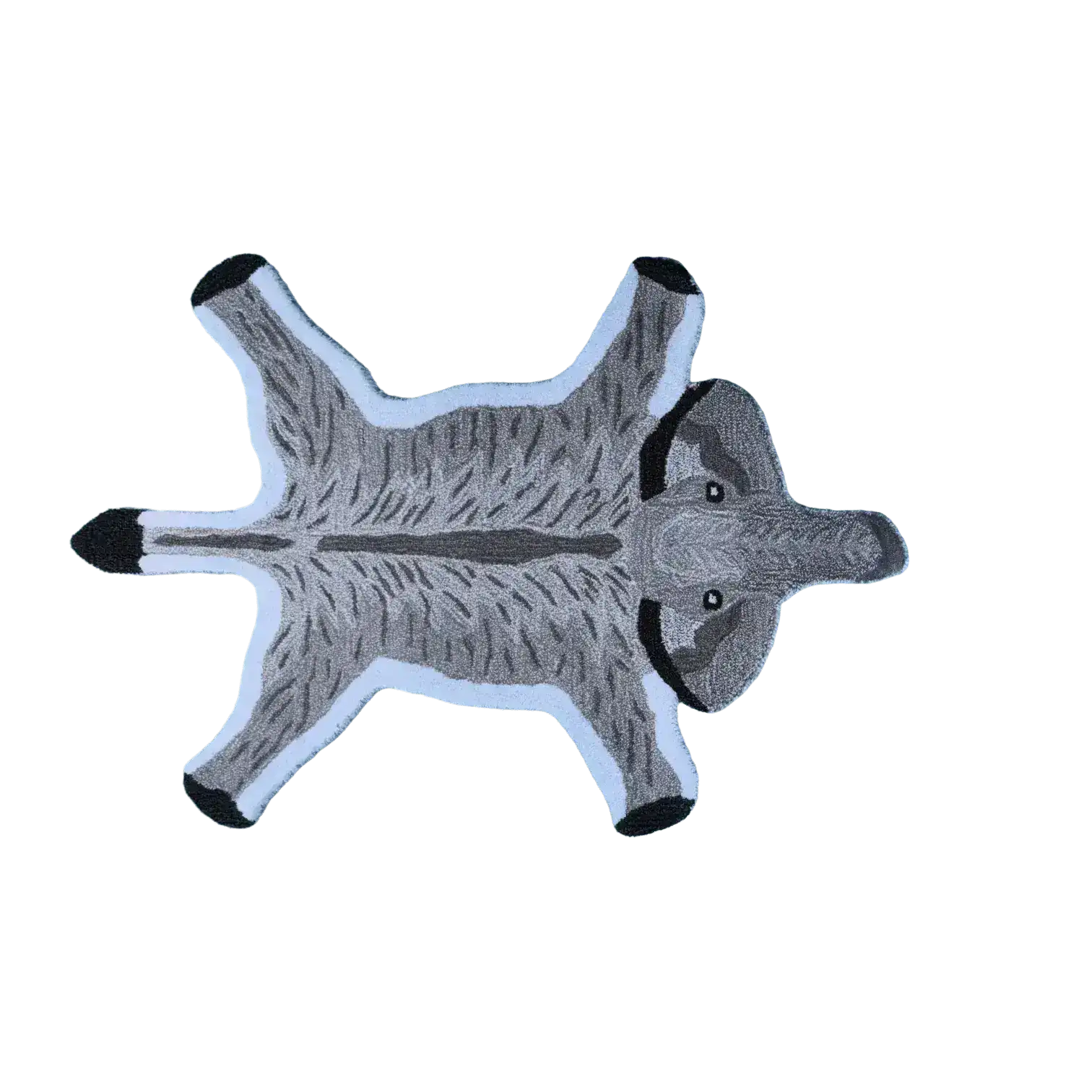 A charming elephant-shaped wool rug in blue, perfect for adding a playful touch to your living room. This area rug features detailed tufting and a unique design, ideal for large living room spaces.