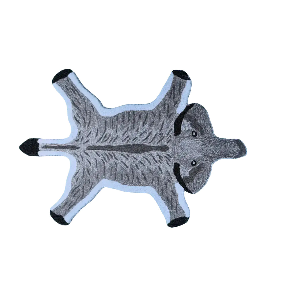 A charming elephant-shaped wool rug in blue, perfect for adding a playful touch to your living room. This area rug features detailed tufting and a unique design, ideal for large living room spaces.