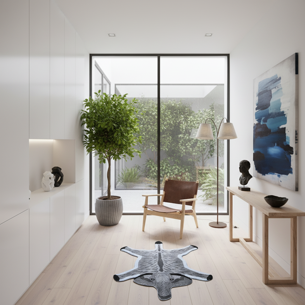 Elephant Shaped Tufted Wool Rug - Blue
