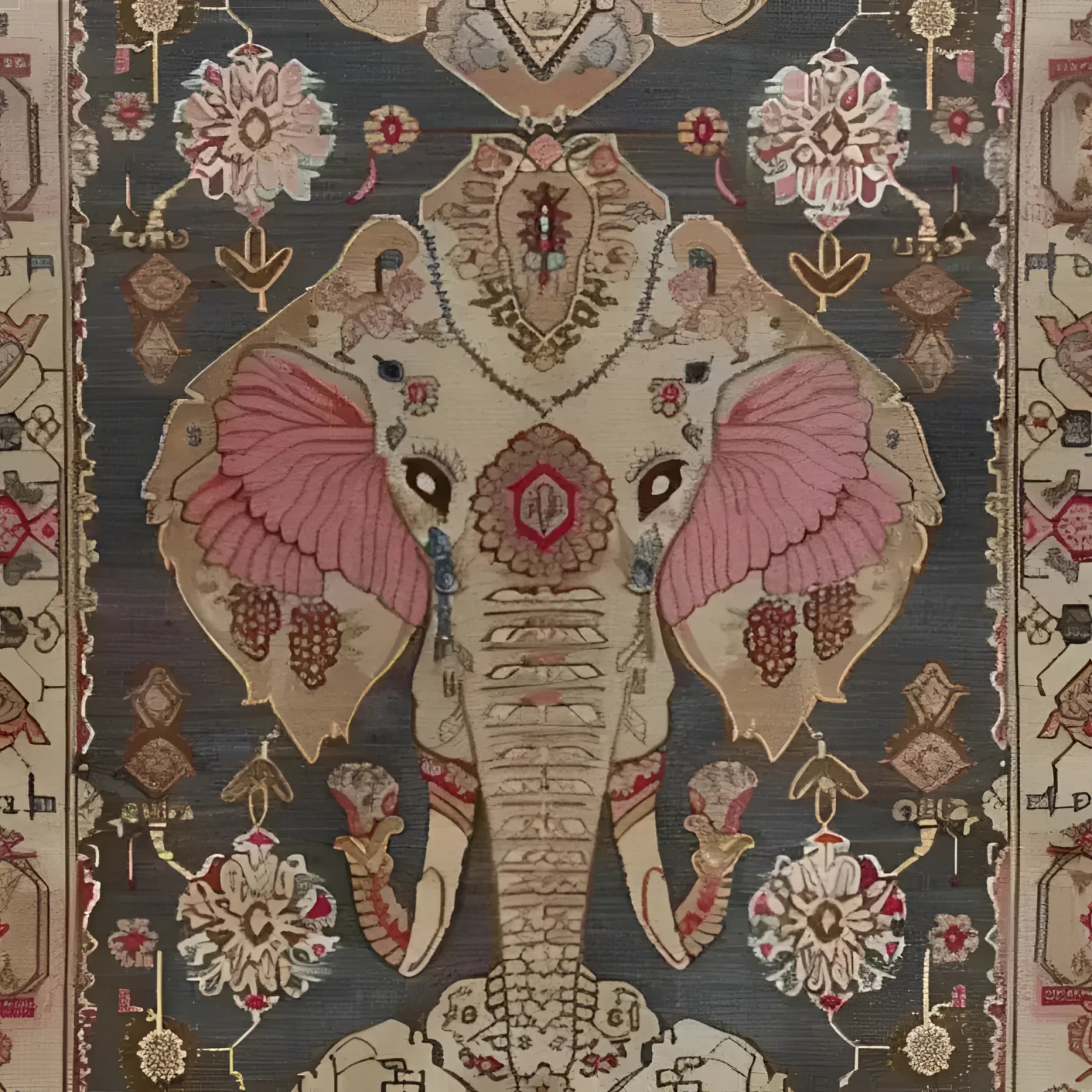 This elegant Elephantine Grace Hand Knotted Area Rug showcases a vintage design with a majestic elephant motif at its center. The rug features intricate patterns and rich colors, making it a perfect choice for anyone seeking Persian rugs or large living room rugs to enhance their decor. Ideal for adding a touch of sophistication to area rugs for living rooms.