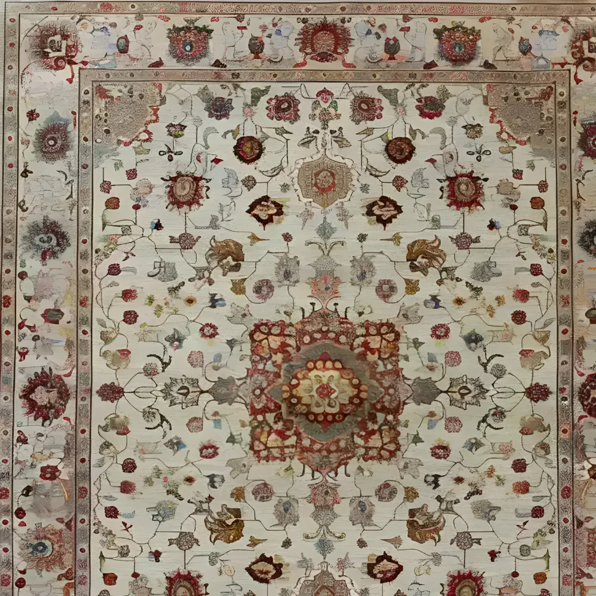 Elegant Embellished Flower Hand Knotted Area Rug featuring intricate floral patterns in rich colors, perfect for adding a touch of sophistication to your living room. This Persian-inspired 8x10 rug showcases detailed artistry, ideal for those seeking luxurious living room rugs.