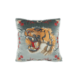 Embroidered Screaming Tiger Decorative Throw Pillow Cover - Gray