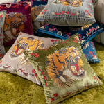 Embroidered Screaming Tiger Decorative Throw Pillow Cover - Gray