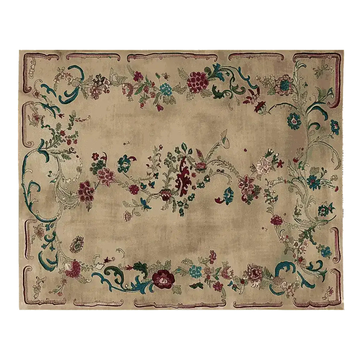 A beautifully designed Empire Blossom Hand Knotted Area Rug featuring an intricate floral pattern. Ideal for adding elegance to living room spaces, this wool rug showcases vibrant floral motifs against a subtle background, making it a perfect choice for those seeking exquisite area rugs for living room decor.