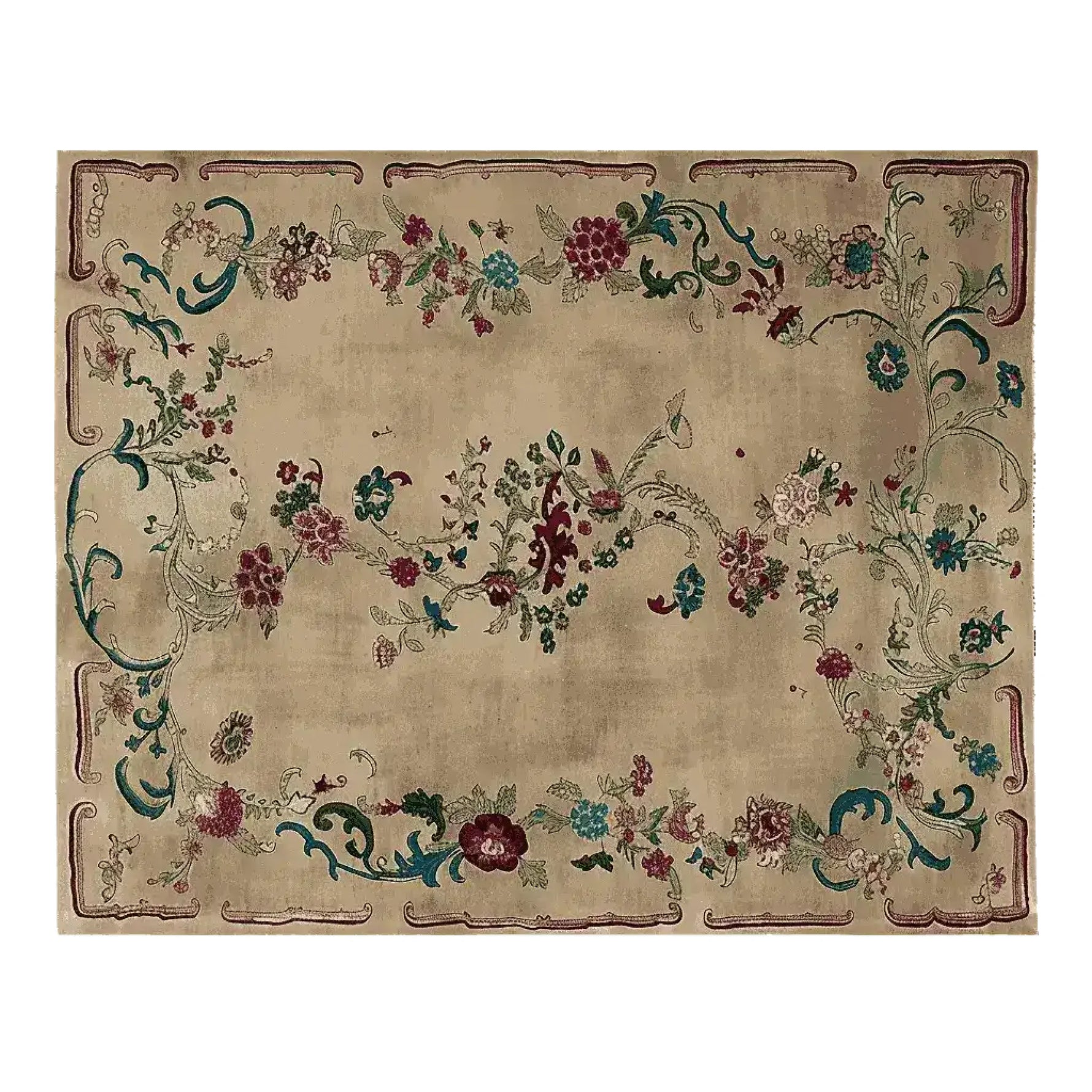 A beautifully designed Empire Blossom Hand Knotted Area Rug featuring an intricate floral pattern. Ideal for adding elegance to living room spaces, this wool rug showcases vibrant floral motifs against a subtle background, making it a perfect choice for those seeking exquisite area rugs for living room decor.