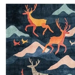 This stunning area rug features an abstract design with vibrant deer and mountain motifs, perfect for adding a touch of nature-inspired elegance to your living room. Crafted from high-quality wool, this 8x10 rug is not only stylish but also durable, making it an ideal choice for living room area rugs.