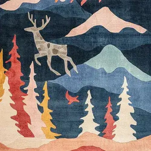 Enchant your space with this hand-tufted area rug, perfectly sized for living room rugs 8x10. This wool rug features a whimsical winter scene with a deer and vibrant abstract trees, adding warmth and charm to any living room area.
