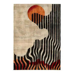 Vibrant Energy Pulse Tufted Wool Rug featuring bold abstract patterns in black, beige, and orange. Perfect area rug for adding a modern touch to your living room decor with its unique design, embodying an artistic flair perfect for area rugs for living room.