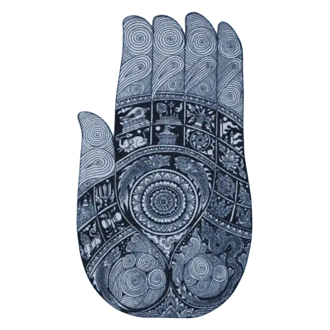 Intricately designed Engraved Buddha Hand Shaped Rug, perfect for adding a unique touch to your living room. This wool area rug features detailed patterns ideal for living room rugs 8x10, elevating the aesthetic of any space with its artistic design.
