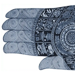 An intricately designed area rug shaped like a Buddha hand, featuring detailed patterns and symbols. Perfect for adding a spiritual touch to living room spaces, this wool rug is ideal for those seeking unique living room rugs in 8x10 dimensions. A beautiful addition to any home decor, enhancing the aesthetics of your space.