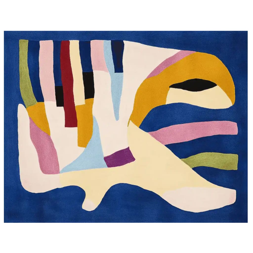 Contemporary wool area rug with vibrant abstract design, ideal for living room. This hand-tufted rug features a unique blend of colors, making it a perfect centerpiece for any space. Available in 8x10 size, it's a standout choice for those seeking modern rugs for living room.