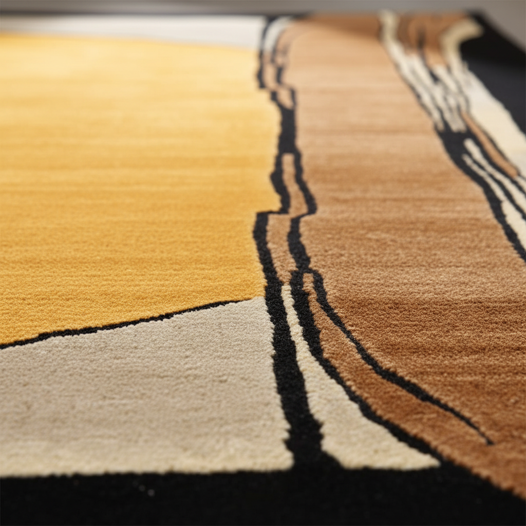 Close-up of a textured rug with geometric pattern
