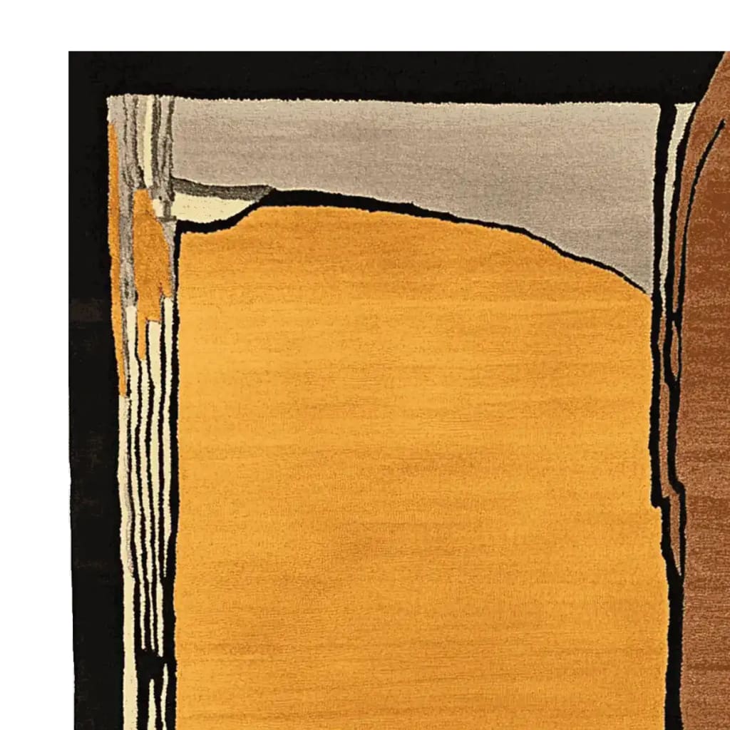 Top view of the Erosion Pattern Poem Hand Tufted Rug, showcasing its contemporary design with a blend of warm earth tones and abstract shapes. Perfect for area rugs in living rooms, this wool rug adds a modern touch to any space and is ideal for those seeking living room rugs 8x10.