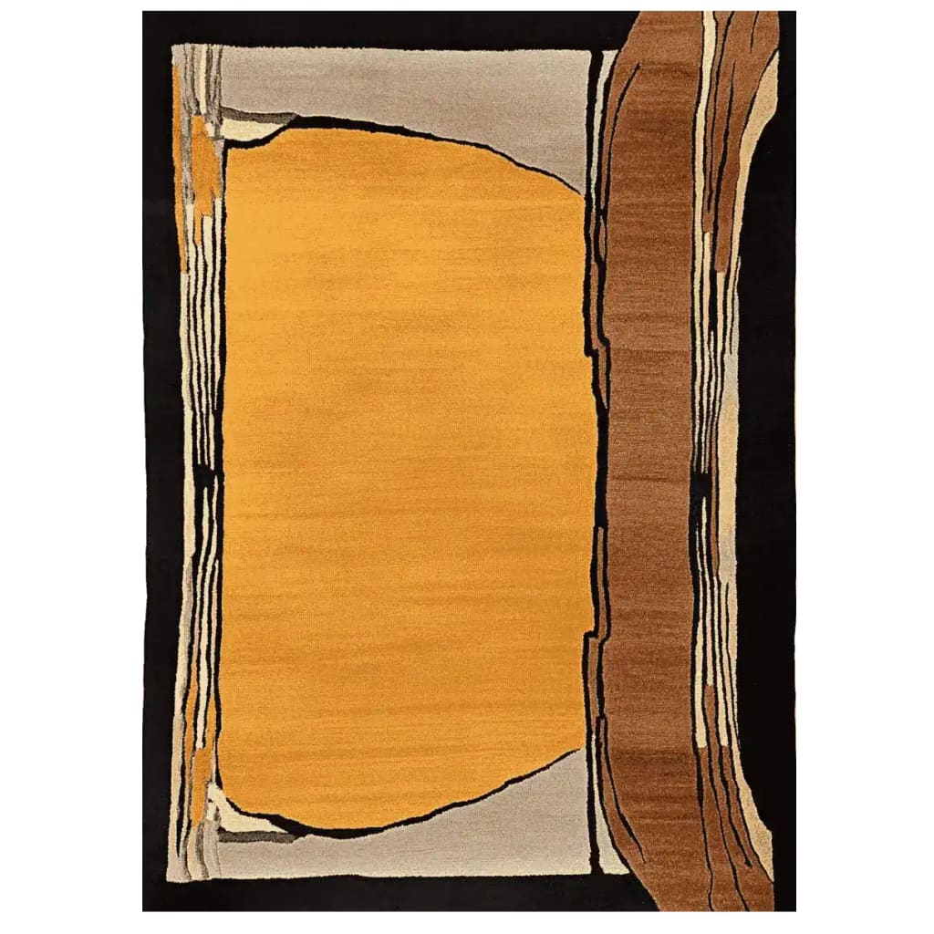 Contemporary area rug showcasing a stunning erosion pattern with rich earthy tones of brown and beige. Perfect for adding a touch of elegance to any living room, this 8x10 wool rug is a stylish choice for those seeking unique area rugs for living room decor.