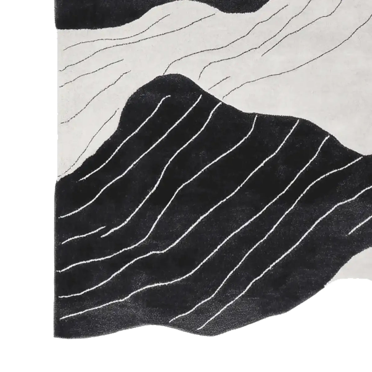 This contemporary area rug, perfect for adding a modern touch to your living room, features a hand-tufted design with striking black and white abstract stream vein patterns. Made from high-quality wool, this living room area rug combines style and comfort effortlessly.