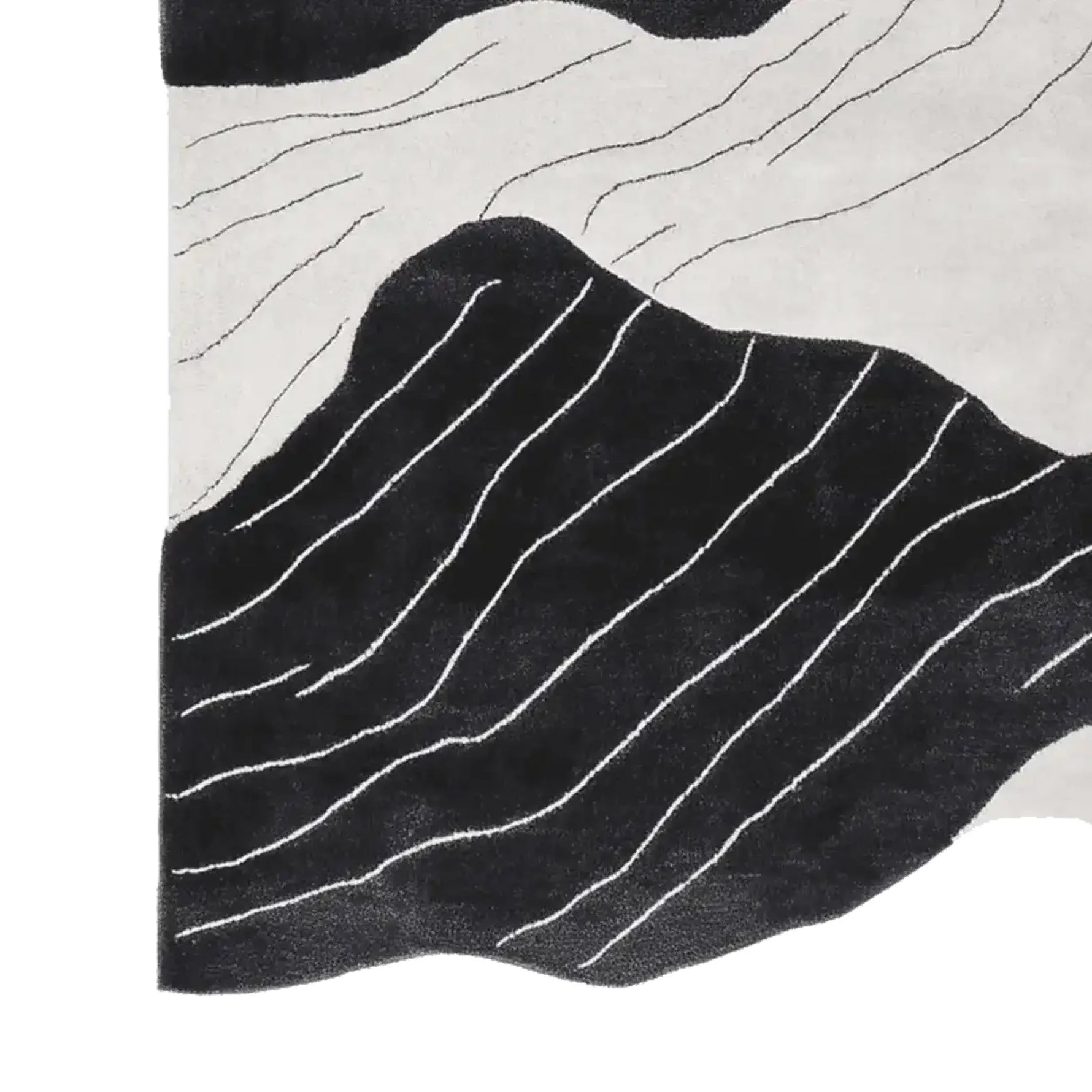 This contemporary area rug, perfect for adding a modern touch to your living room, features a hand-tufted design with striking black and white abstract stream vein patterns. Made from high-quality wool, this living room area rug combines style and comfort effortlessly.