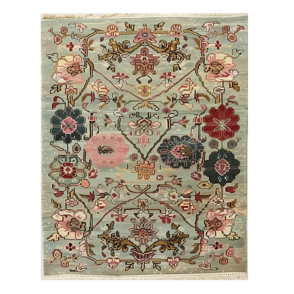 Eternal Bloom Knotted Wool Rug showcasing a vibrant, intricate floral pattern in warm, earthy tones. The area rug features detailed flowers and vines, creating an inviting and artistic atmosphere for any room.