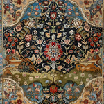 Eternal Blossom Wool Hand Knotted Area Rug featuring a vibrant vintage design with intricate floral patterns. This Persian-style square rug is perfect for adding a touch of elegance to large living rooms or offices. The rich colors and detailed craftsmanship make it an exquisite choice for those seeking high-quality wool rugs for their living room.