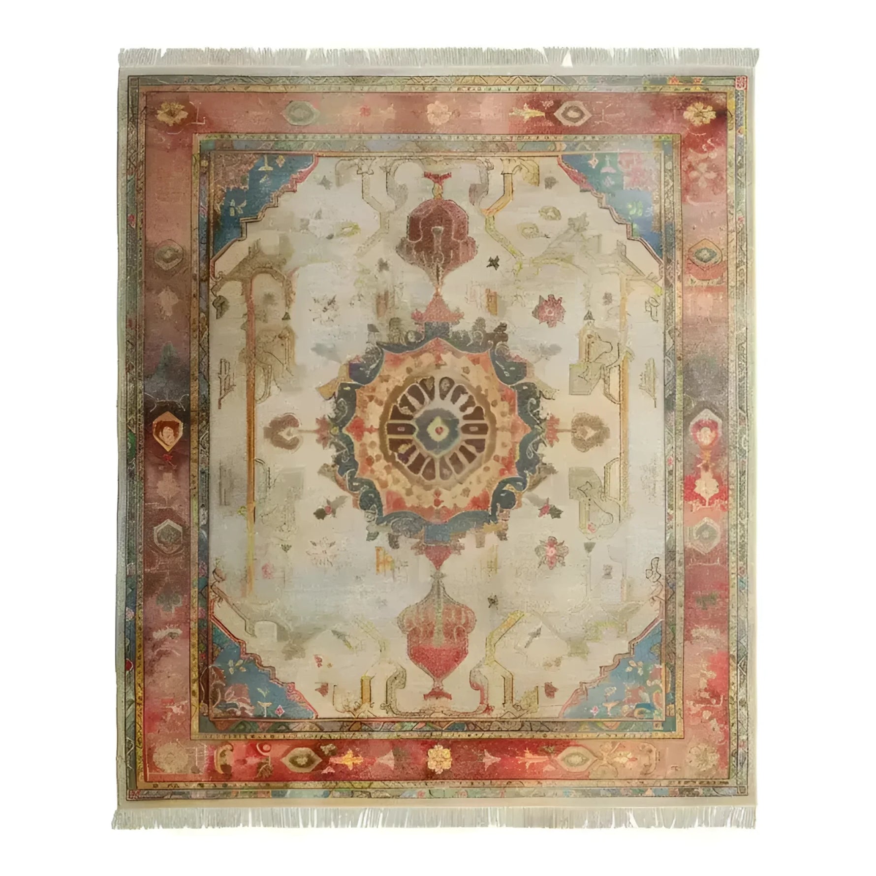 Top view of the Eternal Embellishment Hand Knotted Area Rug showcasing its intricate, ornate design with rich, earthy colors and detailed patterns.