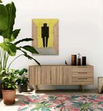 A stylish living room featuring the Ethereal Bloom Hand Tufted Area Rug. This wool rug with vibrant floral patterns adds a touch of elegance to the space, perfect for both office settings and large living rooms. The rug harmonizes with the modern wooden sideboard, decorative plants, and abstract wall art, creating a cozy yet sophisticated atmosphere.