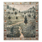The Evergreen Elegance Hand Tufted Rug showcases a serene landscape design, featuring lush green hills and scattered trees. Perfect for adding warmth to your living room or bedroom, this wool area rug combines artistic beauty with functional elegance, making it an ideal choice for those seeking unique rugs for their living spaces.