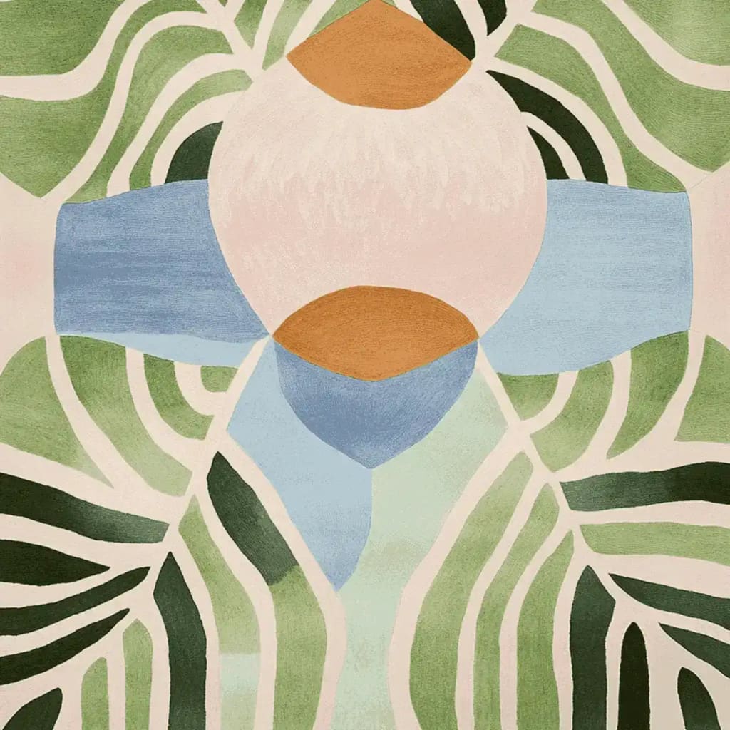 This vibrant area rug features an abstract design with lush green and blue tones, perfect for adding a contemporary flair to any living room. The hand-tufted wool rug, sized 8x10, showcases bold patterns that create a striking visual impact, making it an ideal choice for modern living spaces.