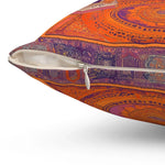 Exotic Persian-Inspired Throw Pillow zipper detail showing orange and purple mandala tilework with white zipper