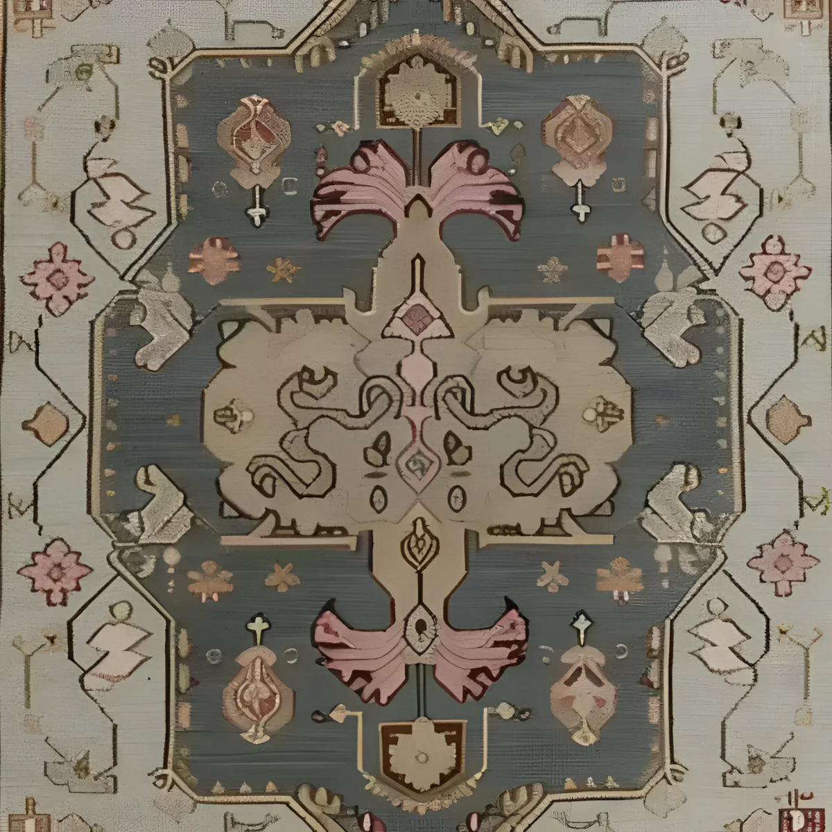 This image showcases an Exotic Persian Retreat Hand Knotted Area Rug, perfect for large living rooms. The vintage rug features intricate patterns with rich colors and traditional Persian design elements. Crafted from wool, this rug enhances any living room area with its elegant and timeless appeal.