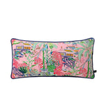 Exquisite lumbar throw pillow featuring a vibrant pagoda and zebra garden design, perfect for home decor.