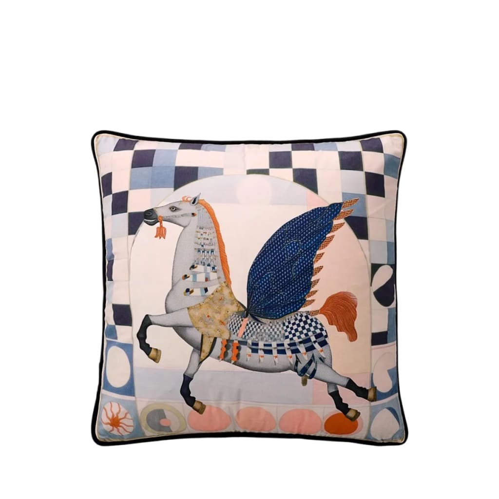 Exquisite throw pillow featuring a majestic Pegasus design with vibrant colors and intricate patterns, perfect for home decor.
