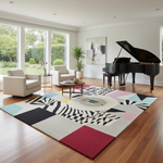 piano room with cool eye rug