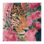 This stunning hand tufted area rug features a vibrant design with a leopard surrounded by lush pink and green floral patterns. Perfect as a square rug for large living room spaces, this wool rug combines artistic flair with comfort, making it an ideal choice for those seeking unique living room area rugs.