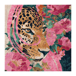 This stunning hand tufted area rug features a vibrant design with a leopard surrounded by lush pink and green floral patterns. Perfect as a square rug for large living room spaces, this wool rug combines artistic flair with comfort, making it an ideal choice for those seeking unique living room area rugs.