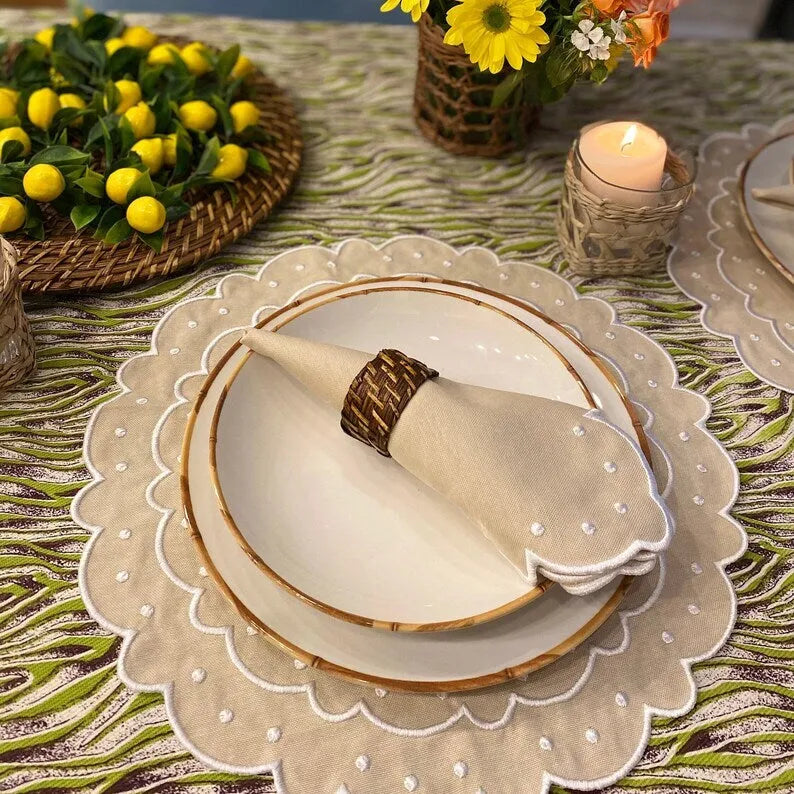 Beige Bliss with White Trim Placemats